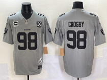 Men's Las Vegas Raiders #98 Maxx Crosby 2024 Anniversary Patch & C Patch Grey Stitched Jersey