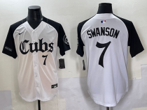 Men's Chicago Cubs #7 Dansby Swanson White Gothic Style With Fernando Jersey