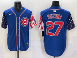 Men's Chicago Cubs #27 Seiya Suzuki Blue Stitched Baseball Jersey