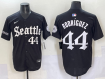 Men's Seattle Mariners #44 Julio Rodriguez Black Gothic Style With Fernando Jersey