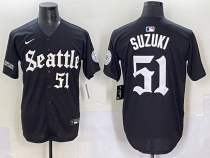 Men's Seattle Mariners #51 Suzuki Black Gothic Style With Fernando Jersey