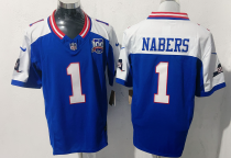 Men's New York Giants #1 Nabers Royal/White 2025 Draft F.U.S.E. 100th Season & State Jersey
