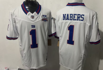 Men's New York Giants #1 Nabers White 2025 Draft F.U.S.E. 100th Season & State Jersey