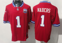 Men's New York Giants #1 Nabers Red 2025 Draft F.U.S.E. 100th Season & State Jersey