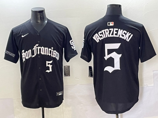 Men's San Francisco Giants #5 Yastrzemski Black Gothic Style With Fernando Jersey