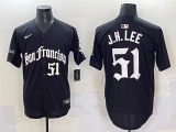 Men's San Francisco Giants #51 Jung Hoo Lee Black Gothic Style With Fernando Jersey