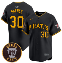 Men's Pittsburgh Pirates #30 Paul Skenes Black With 412 Patch Game Jersey