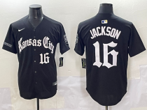 MLB Kansas City Royals #16 B.Jackson Black Gothic Style With Fernando Jersey