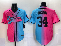 Men's Las Vegas Raiders #34 Bo Jackson Pink/Blue Limited Stitched Baseball Jersey