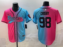 Men's Las Vegas Raiders #98 Maxx Crosby Pink/Blue Limited Stitched Baseball Jersey