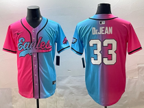Men's Philadelphia Eagles #33 Cooper DeJean Pink/Blue Limited Stitched Baseball Jersey