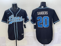 Men's Detroit Lions #20 Barry Sanders Black Cool Base Stitched Baseball Jersey