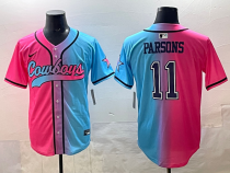Men's Dallas Cowboys #11 Micah Parsons Pink/Blue Limited Stitched Baseball Jersey