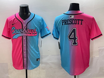 Men's Dallas Cowboys #4 Dak Prescott Pink/Blue Limited Stitched Baseball Jersey