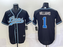 Men's Detroit Lions #1 Williams Black Cool Base Stitched Baseball Jersey