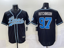 Men's Detroit Lions #97 Aidan Hutchinson Black Cool Base Stitched Baseball Jersey