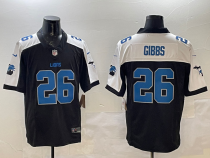 Men's Detroit Lions #26 Jahmyr Gibbs Black/White F.U.S.E. 2024 Michigan Patch Vapor Limited Jersey