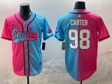 Men's Philadelphia Eagles #98 Carter Pink/Blue Limited Stitched Baseball Jersey