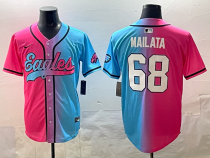 Men's Philadelphia Eagles #68 Jordan Mailata Pink/Blue Limited Stitched Baseball Jersey