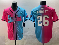Men's Philadelphia Eagles #26 Saquon Barkley Pink/Blue Limited Stitched Baseball Jersey