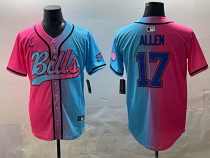 Men's Buffalo Bills #17 Josh Allen Pink/Blue Limited Stitched Baseball Jersey
