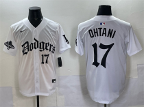 Men's Los Angeles Dodgers #17 Shohei Ohtani White 2025 LA Gothic Style With 2024 World Jersey