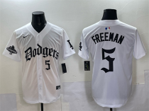 Men's Los Angeles Dodgers #5 Freddie Freeman White 2025 LA Gothic Style With 2024 World Jersey