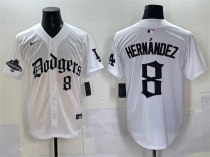 Men's Los Angeles Dodgers #8 Enrique Hernández White 2025 LA Gothic Style With 2024 World Jersey