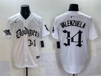 Men's Los Angeles Dodgers #34 Fernando Valenzuela White 2025 LA Gothic Style With 2024 World Jersey