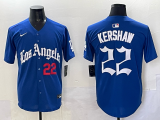 Los Angeles Dodgers #22 Clayton Kershaw Blue 2025 LA Gothic Style With Fernando Jersey