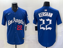 Los Angeles Dodgers #22 Clayton Kershaw Blue 2025 LA Gothic Style With Fernando Jersey