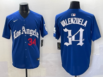 Men's Los Angeles Dodgers #34 Fernando Valenzuela Blue 2025 LA Gothic Style With Fernando Jersey