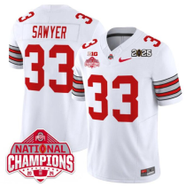 Men's Ohio State Buckeyes #33 Jack Sawyer White 2025 CFP Final With National Champions Jersey