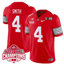 Men's Ohio State Buckeyes #4 Jeremiah Smith Red 2025 CFP Final With National Champions Jersey