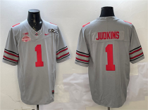 Men's Ohio State Buckeyes #1 Quinshon Judkins Gray 2025 CFP Final With National Champions Patch Jersey
