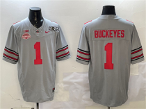 Men's Ohio State Buckeyes #1 Buckeyes Gray 2025 CFP Final With National Champions Patch Jersey
