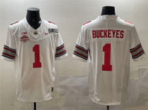 Men's Ohio State Buckeyes #1 Buckeyes White 2025 CFP Final With National Champions Patch Jersey