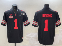 Men's Ohio State Buckeyes #1 Quinshon Judkins Black 2025 CFP Final With National Champions Patch Jersey