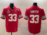 Men's Ohio State Buckeyes #33 Jack Sawyer Red 2025 CFP Final With National Champions Patch Jersey