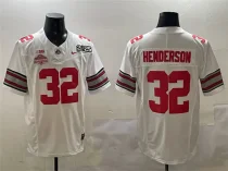 Men's Ohio State Buckeyes #32 TreVeyon Henderson White 2025 CFP Final With National Patch Jersey