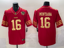 Men's San FranciscoSan Francisco 49ers #16 Joe Montana Red/Gold With 75Th Patch Vapor Limited  Jersey