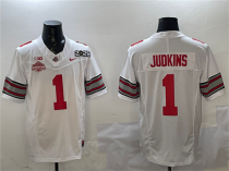 Men's Ohio State Buckeyes #1 Quinshon Judkins White 2025 CFP Final With National Champions Patch Jersey