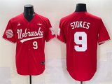 Men's Nebraska Huskers #9 Rhett Stokes Red Back 2 Back Champions Patch Vapor Premier Jersey