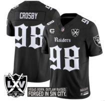 Men's Las Vegas Raiders #98 Maxx Crosby Black With Nevada Silver Stat Patch Jersey