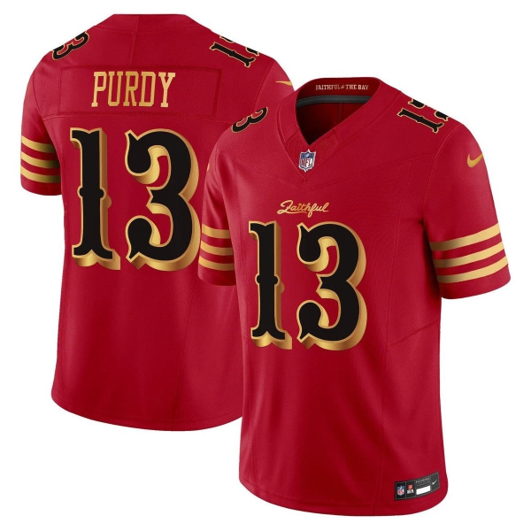 Men's San Francisco 49ers #13 Brock Purdy Red Gold 2025 F.U.S.E. “Rivalries” Vapor Limited Jersey