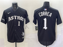 Men's Houston Astros #1 Carlos Correa Black Gothic 'Houston Born Barrio Raised' Limited Jersey