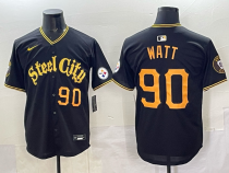 Men's Pittsburgh Steelers #90 T.J. Watt Black Yellow Baseball Nike Jersey
