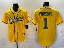 Men's Green Bay Packers #1 Micah Parsons Yellow Baseball Jersey