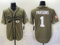 Men's Green Bay Packers #1 Micah Parsons Salute To Service Green Baseball Jersey