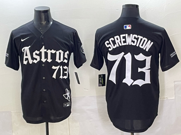 Men's Houston Astros #713 Screwston Black Gothic 'Houston Born Barrio Raised' Limited Jersey
